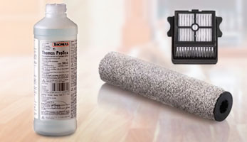 AquaFloorCleaner Cordless Plus, запасний валик, фільтр та мийний концентрат  THOMAS AquaFloorCleaner Cordless Plus, у комплекті є запасний валик, фільтр та мийний концентрат ProTex