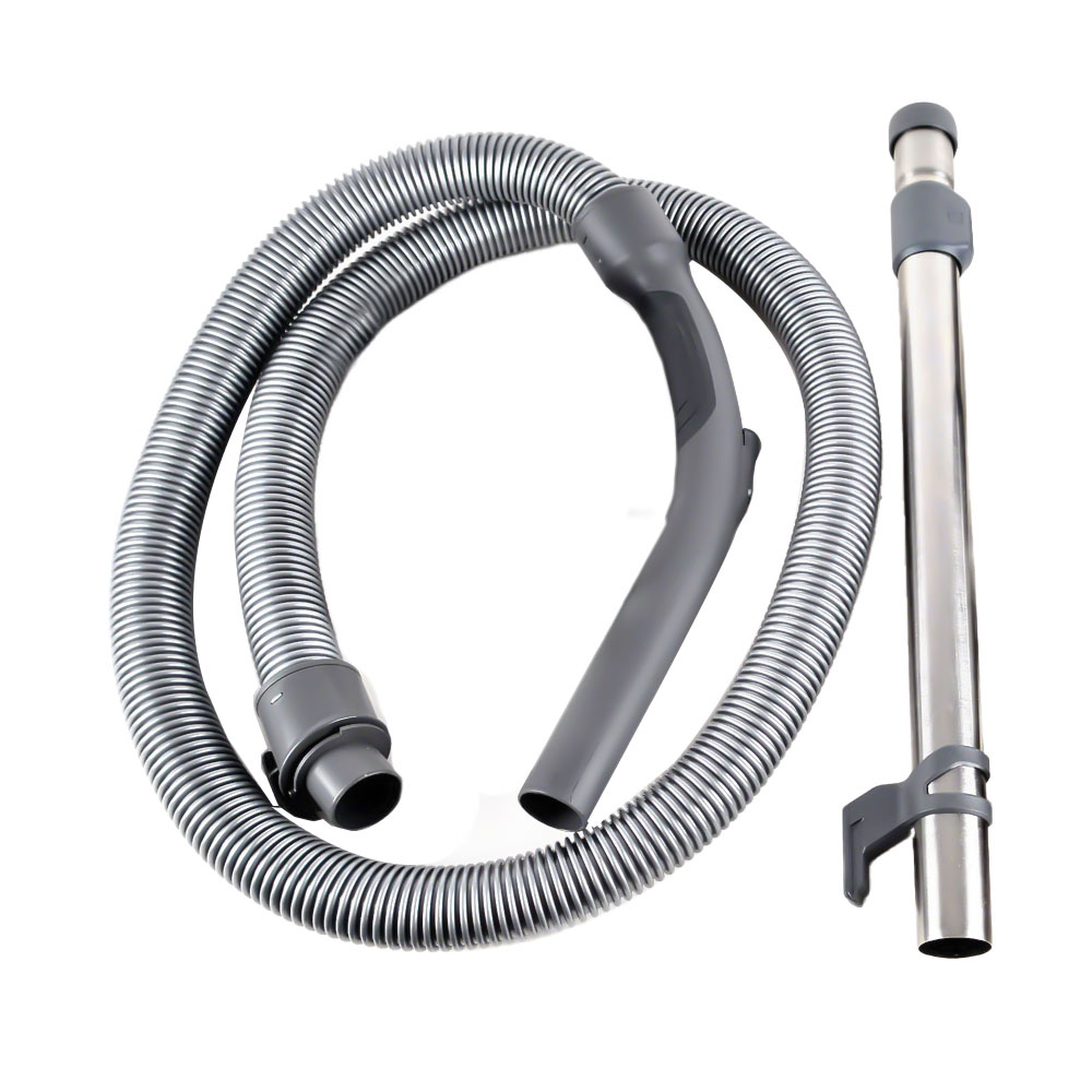 Flexible grey corrugated hose and stainless steel telescopic tube