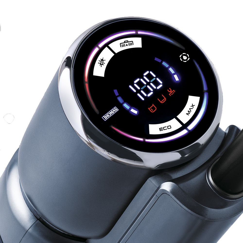 AquaFloorCleaner Cordless Plus, розумний світлодіодний дисплей AquaFloorCleaner Cordless Plus, розумний світлодіодний дисплей для індікації стану батареї, валика для чищення та резервуарів для води